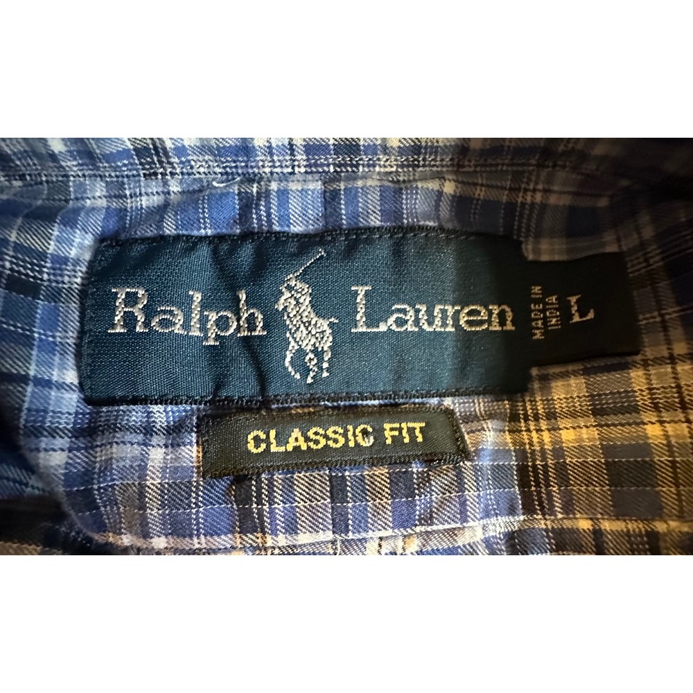 Mens Ralph Lauren Classic Fit Blue Plaid Button Down Shirt Size L - Picture 4 of 9